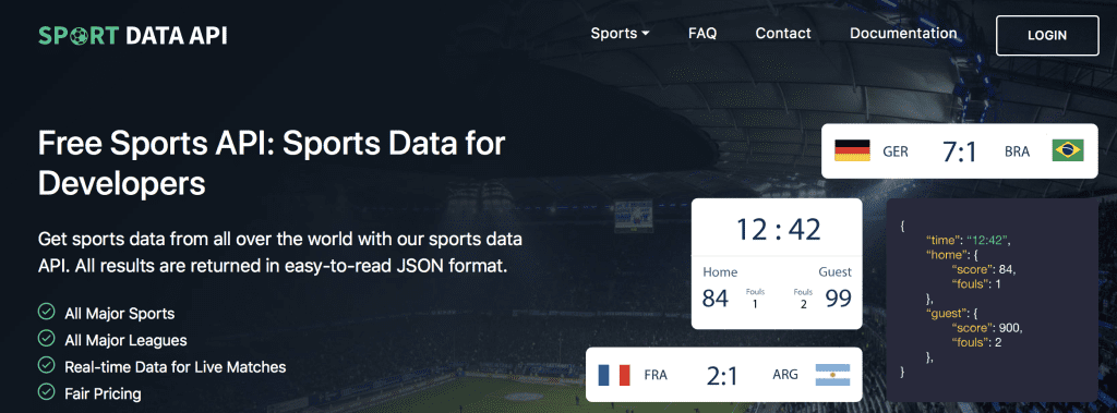 Sport data API for scraping website