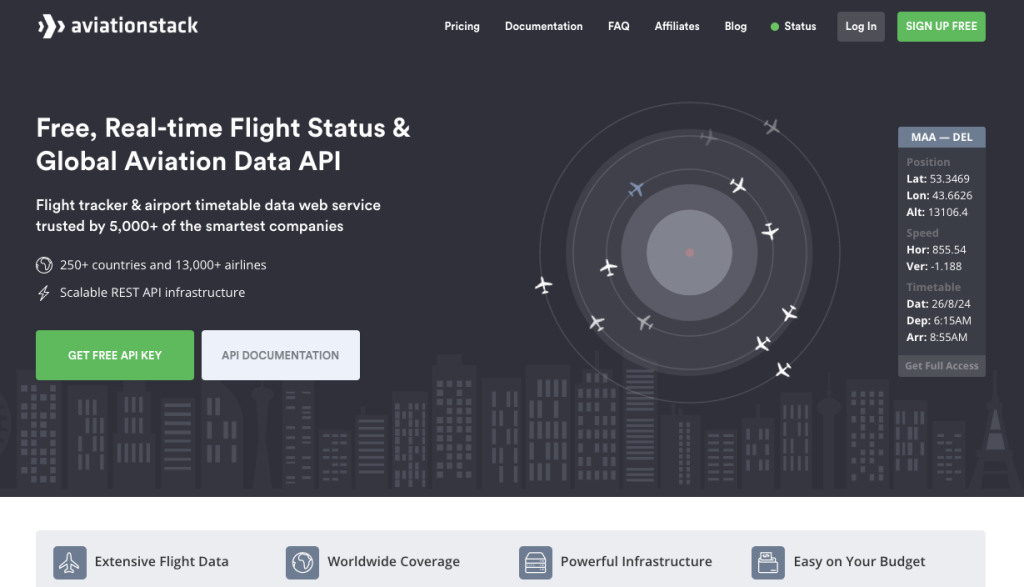 Aviationstack - Real Time Flight Tracking API Home Page