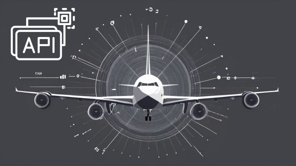 A graphic showing an API logo and flight tracking