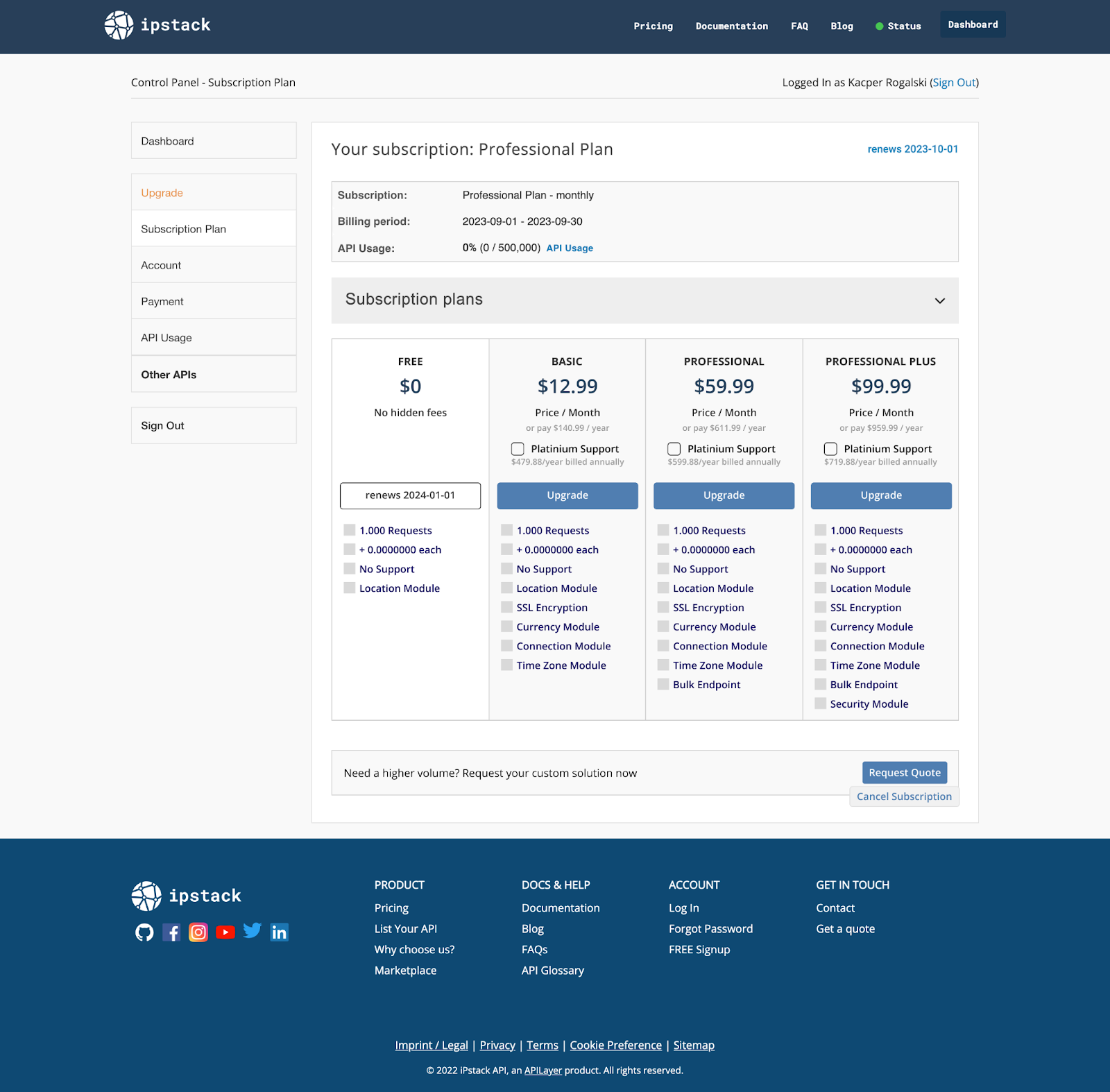 Ipstack subscription plans
