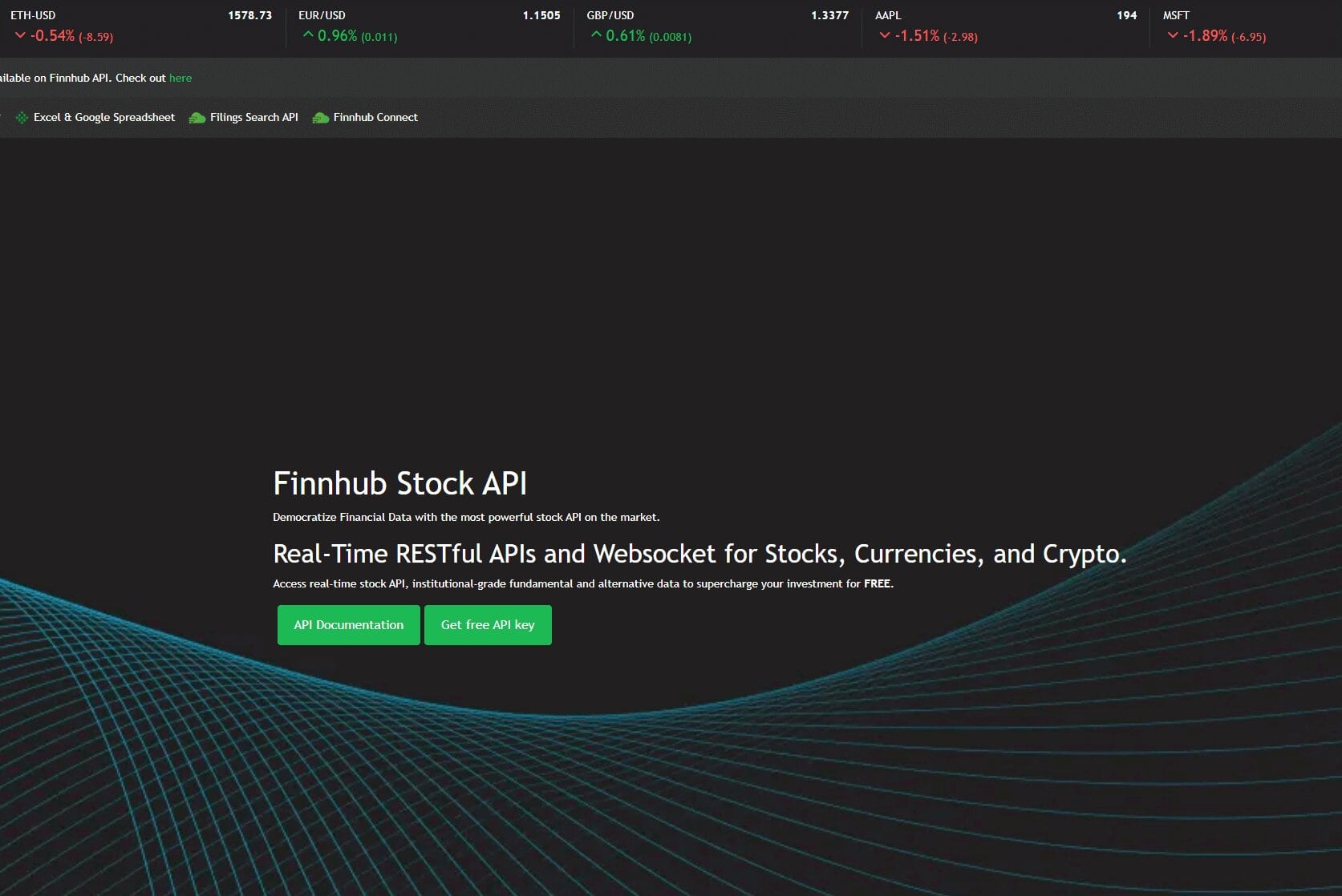 Finnhub API platform for fast prototyping with broad market coverage for stocks, forex, and crypto