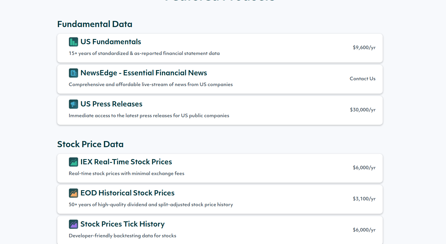 Intrinio subscription options for financial data with Starter, Growth, and Business plans