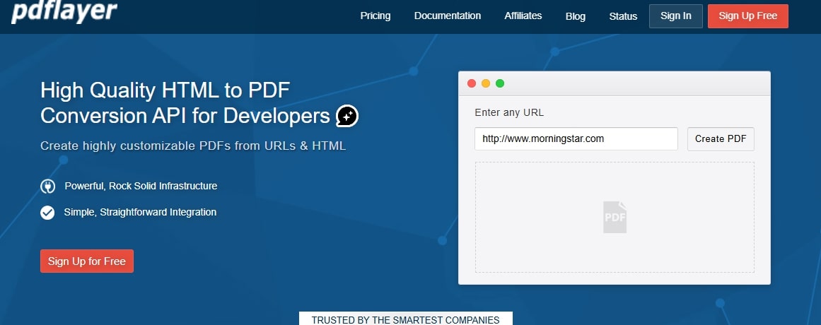 PDFlayer conversion API landing page image.