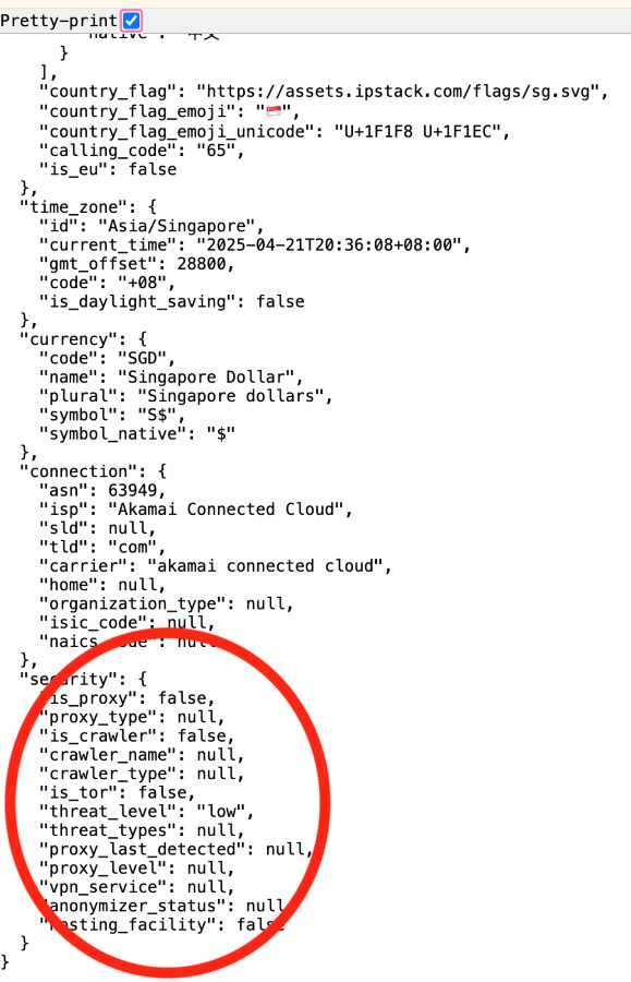 IPstack API security fraud detection system response object
