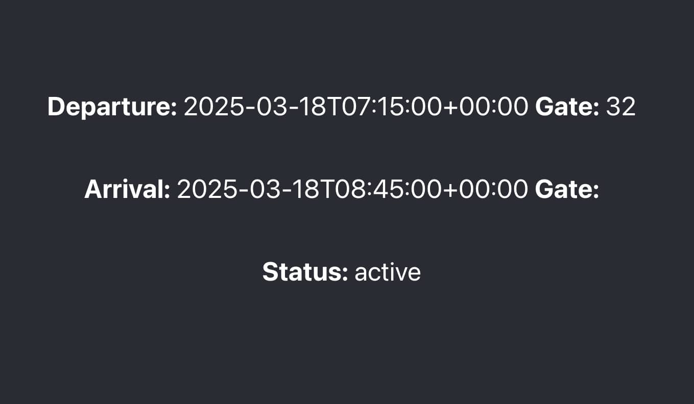 flight displayed in the UI