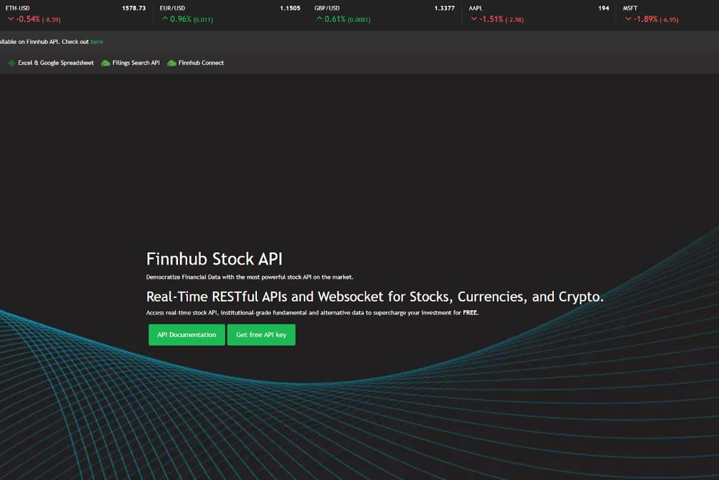 Finnhub API platform for fast prototyping with broad market coverage for stocks, forex, and crypto