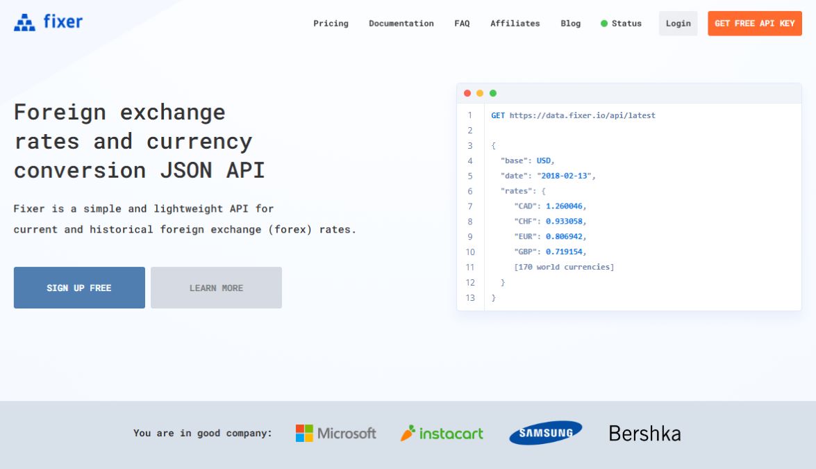 Fixer.io API platform for accurate currency conversion and foreign exchange rates