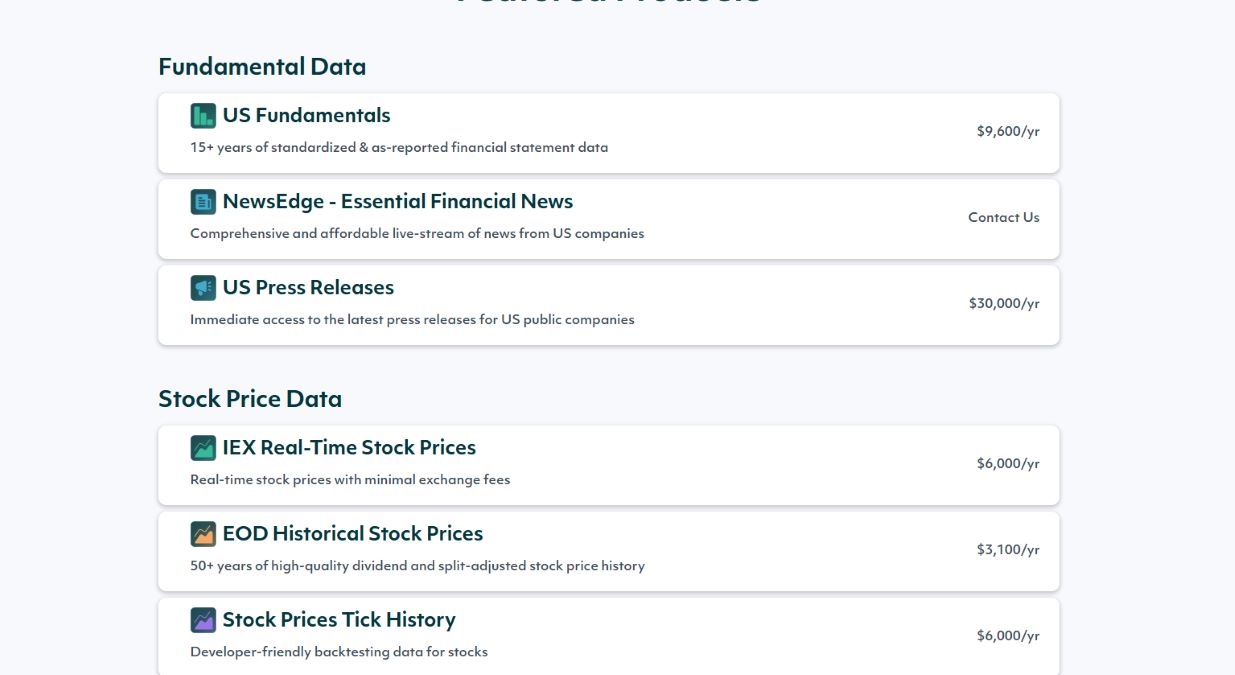 Intrinio subscription options for financial data with Starter, Growth, and Business plans