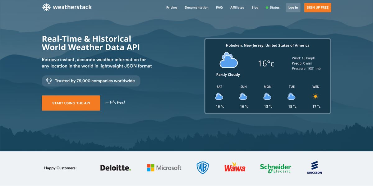 Weatherstack Home Page