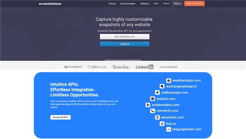 Screenshotlayer Homepage
