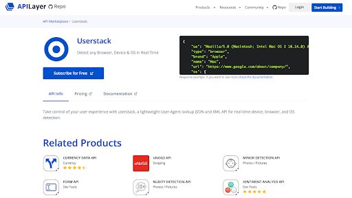 Userstack API browser and OS detection interface